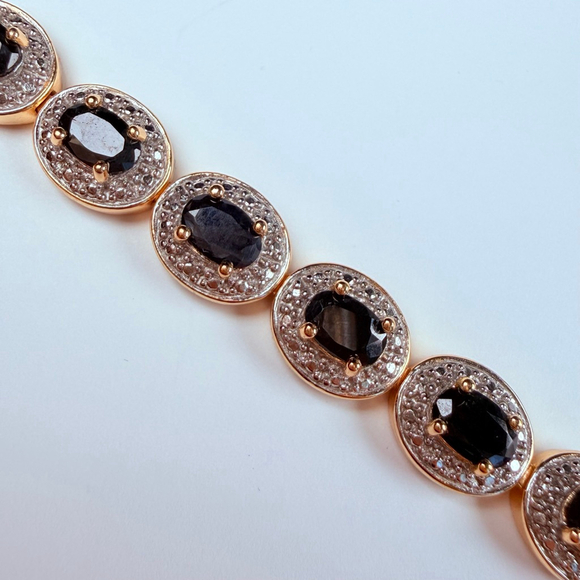 Ross Simons 9.6 CT Blue Sapphire & Diamond Sterling Silver 925 Tennis Bracelet - Picture 6 of 12